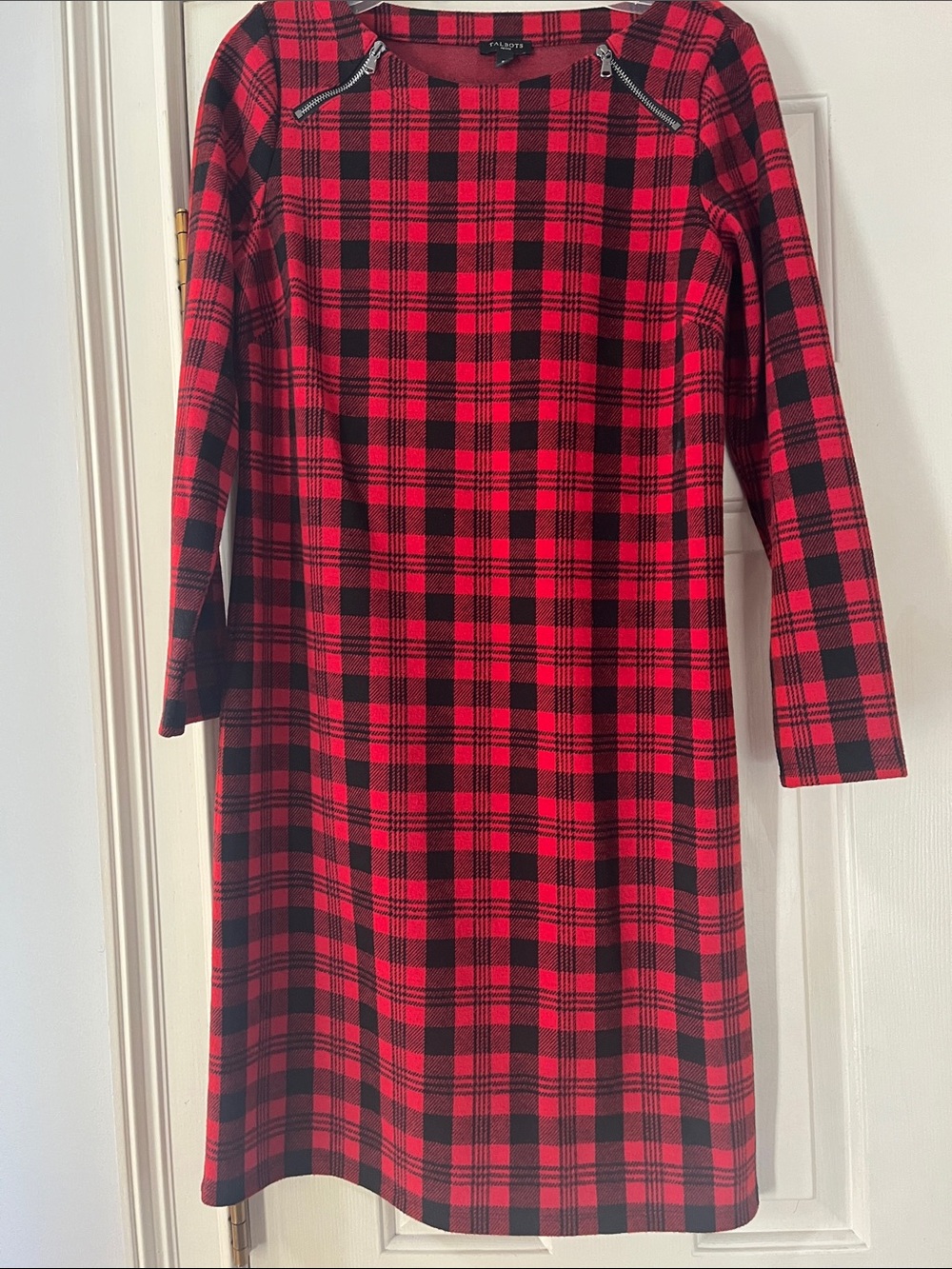 Apt. 9 Red and Black Plaid Long-Sleeve Shift Dress